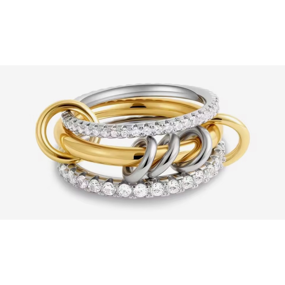 Sparkling Cubic Zirconia Gold Silver Multi Link Connected Ring‎ Set size 6